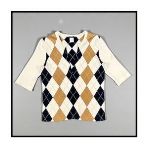 J.CREW Argyle Cardigan Sweater Y2K‎ 2007 Preppy Academia Fitted Cotton Womens XS